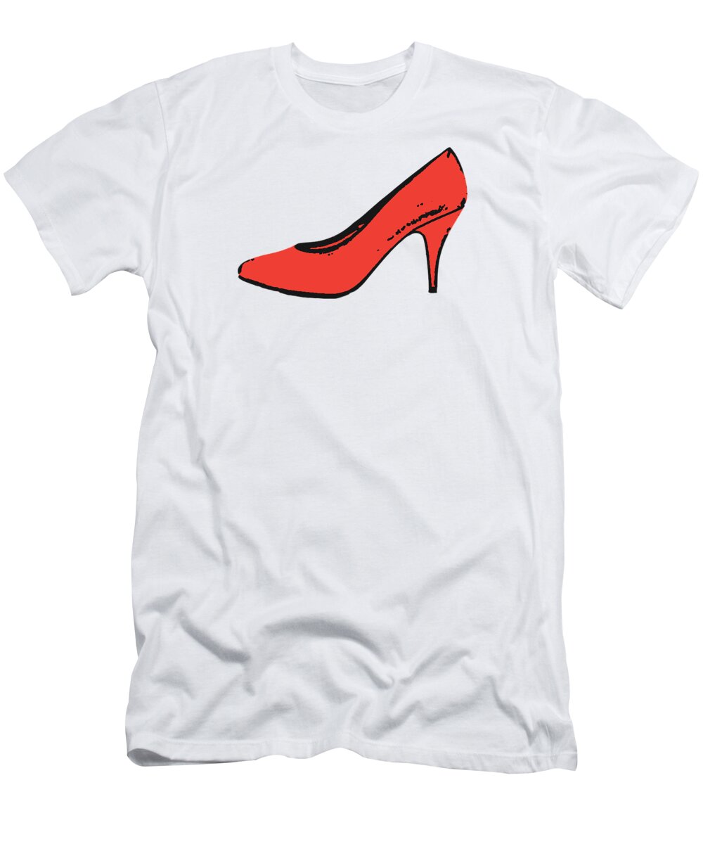 Red T-Shirt featuring the digital art Red Pump Womans Shoe tee by Edward Fielding