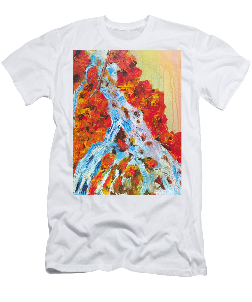 Red T-Shirt featuring the painting Red Rock Waterfall by Walt Brodis