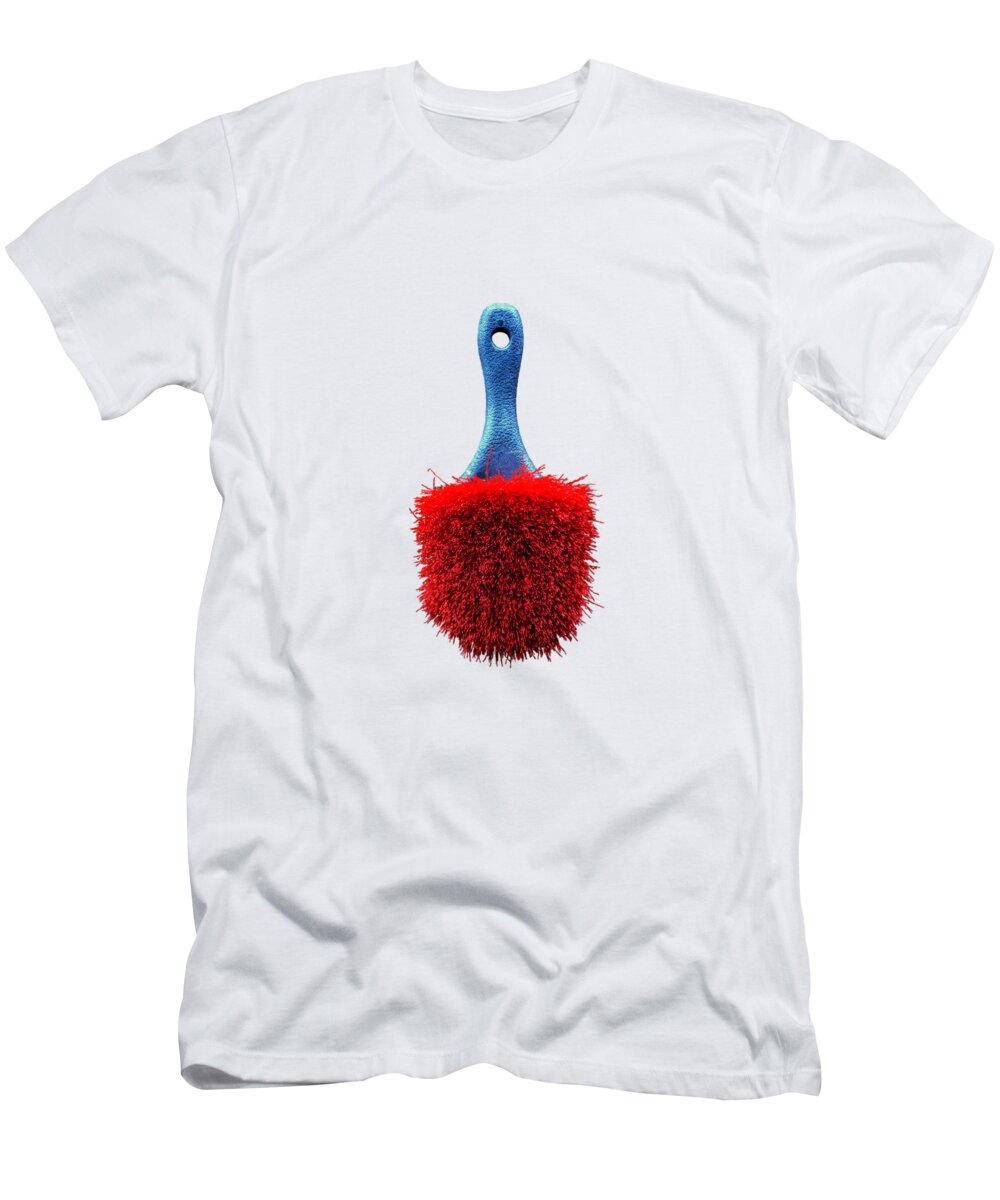 Art T-Shirt featuring the photograph Red Scrub Brush On Plywood 56 on BW by YoPedro
