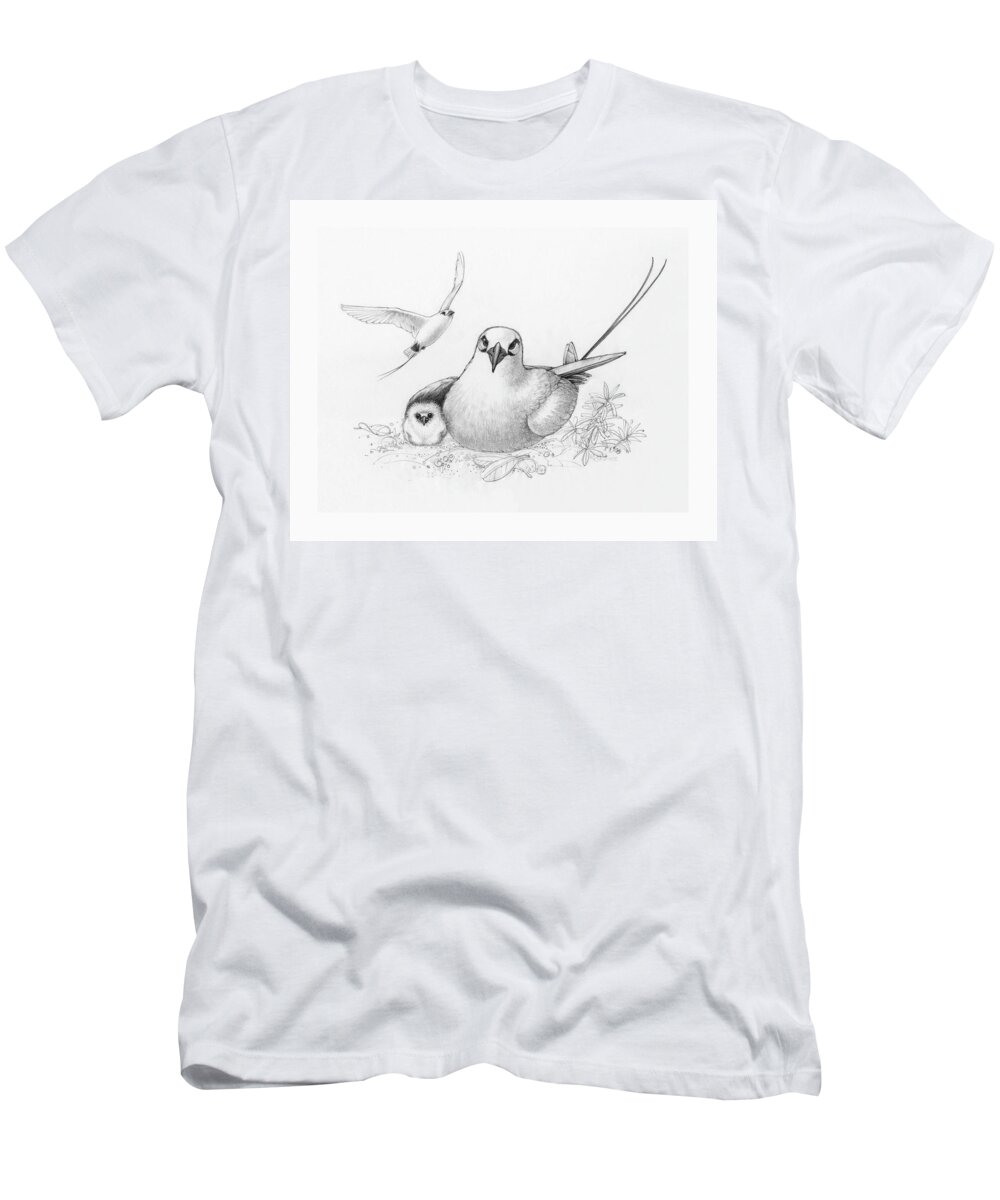 Birds T-Shirt featuring the drawing Red-tailed Tropicbirds by Judith Kunzle
