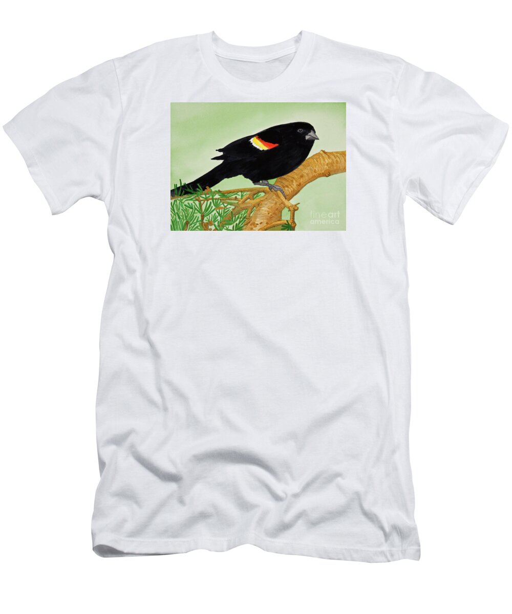 Redwing Blackbird T-Shirt featuring the painting Redwing Blackbird by Norma Appleton