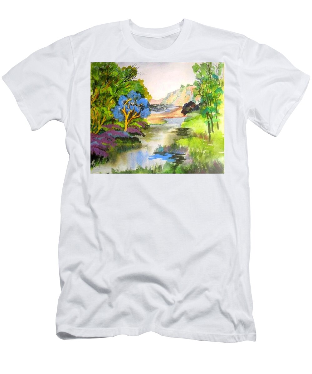 Landscape Marin County California T-Shirt featuring the painting Redwood Creek by Esther Woods