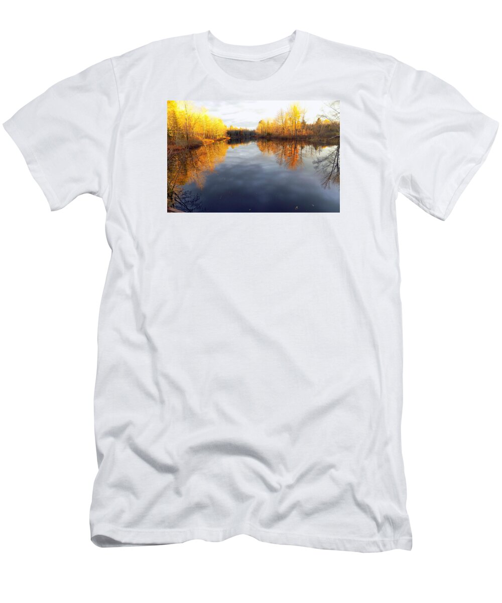 Changing Leaves T-Shirt featuring the photograph Reflection pool by Tony Pushard