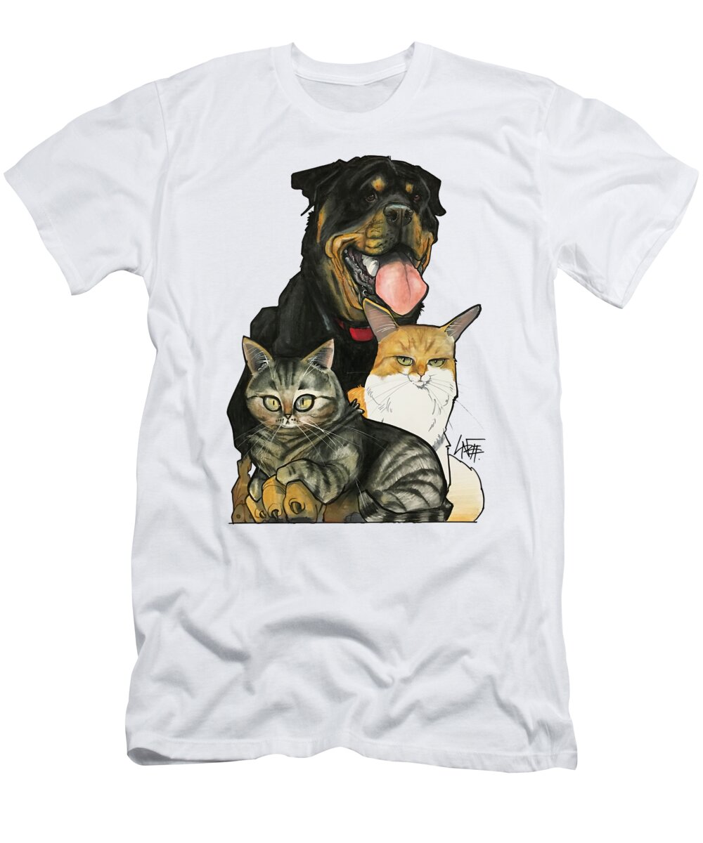 Pet Portrait T-Shirt featuring the drawing Reina 3361 by Canine Caricatures By John LaFree