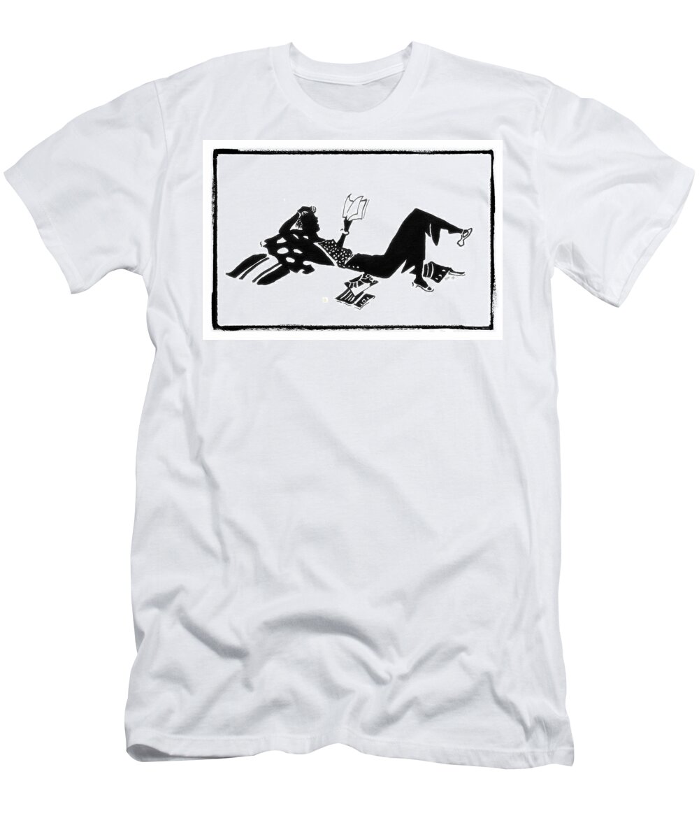 Silhouette T-Shirt featuring the drawing Relaxing With a Good Book by Patricia Montgomery