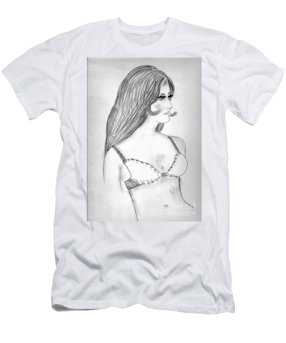 Retro T-Shirt featuring the drawing Retro Bikini Girl by Sonya Chalmers