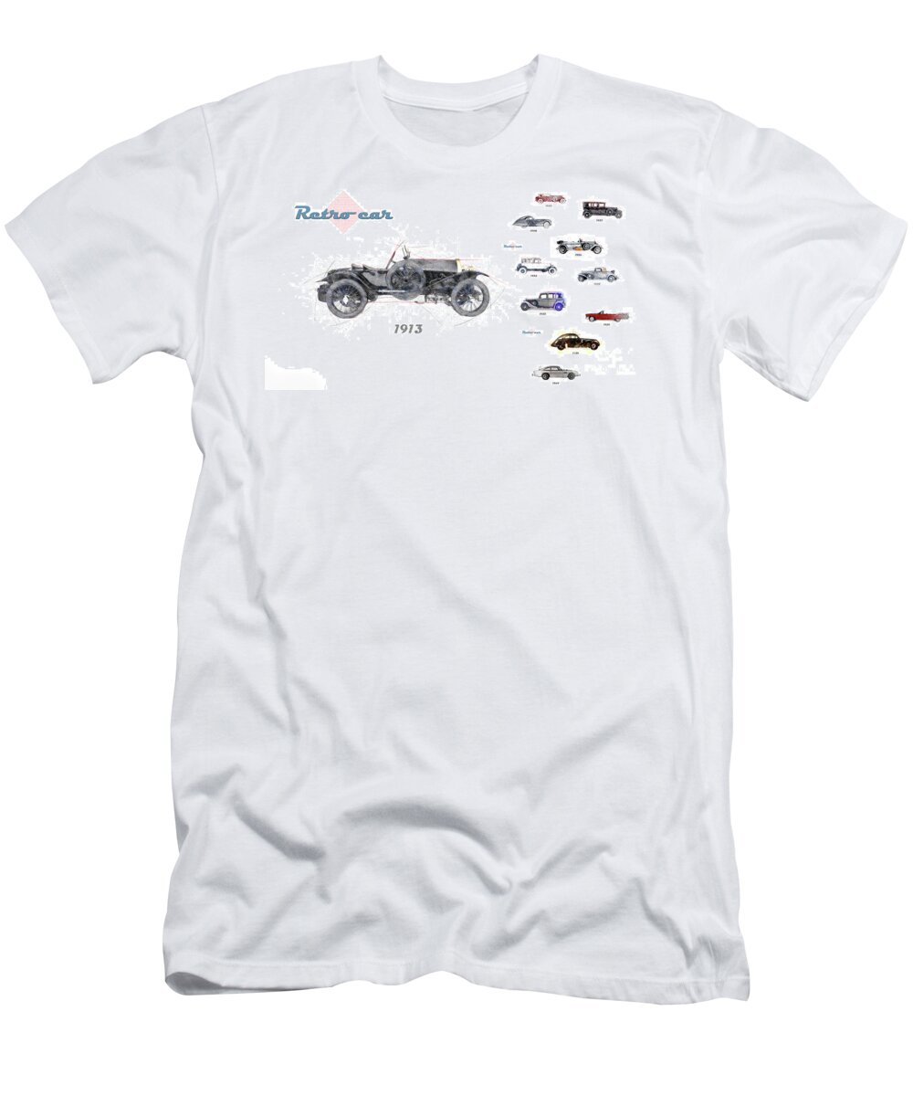 Cars T-Shirt featuring the digital art Retro Car In Sketch Style by Ariadna De Raadt