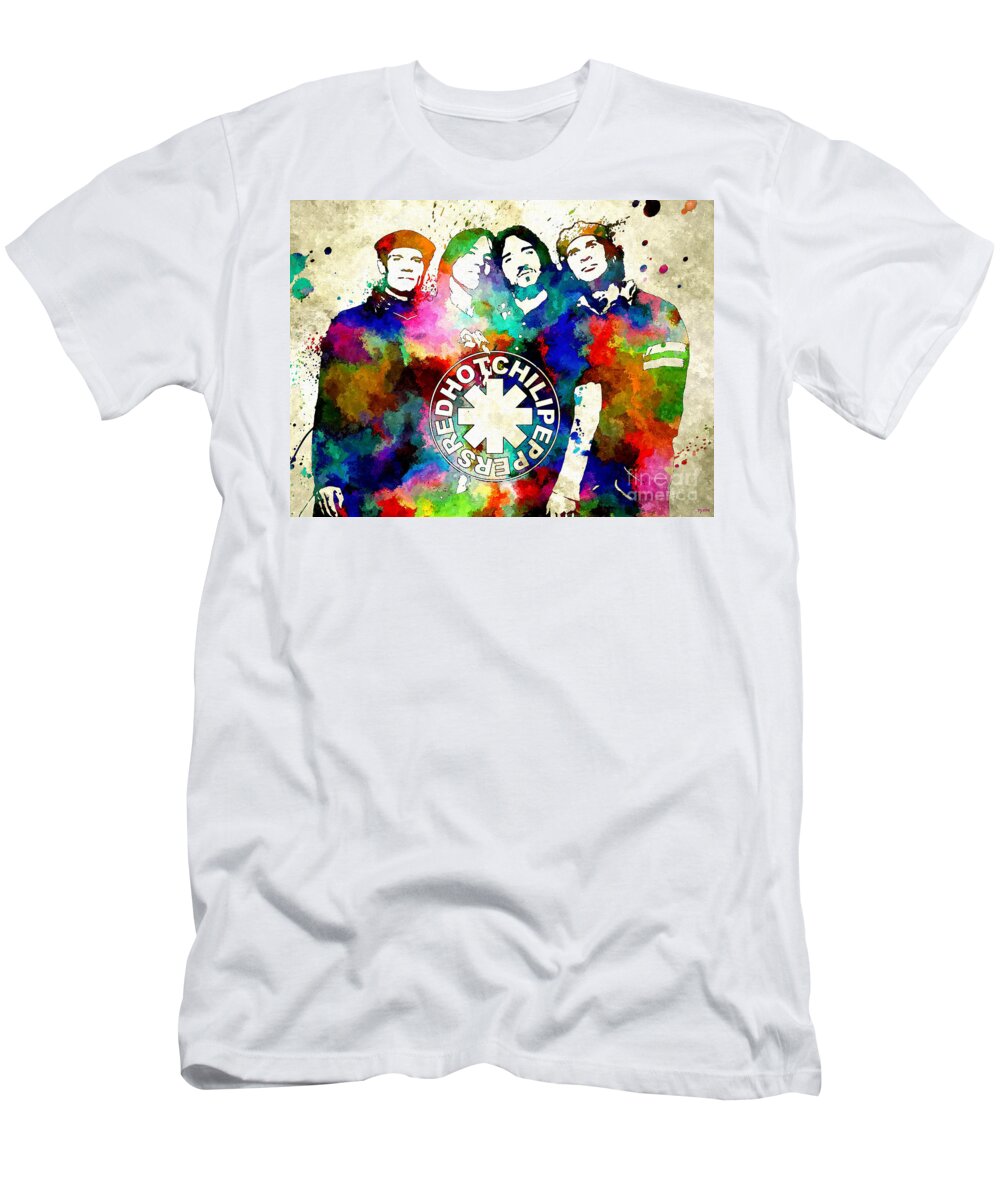 Rhcp Colored Grunge T-Shirt featuring the mixed media RHCP Colored Grunge by Daniel Janda