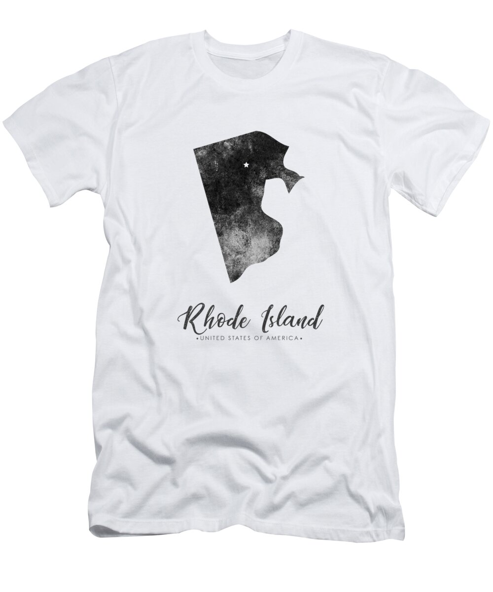 Rhode Island T-Shirt featuring the mixed media Rhode Island State Map Art - Grunge Silhouette by Studio Grafiikka