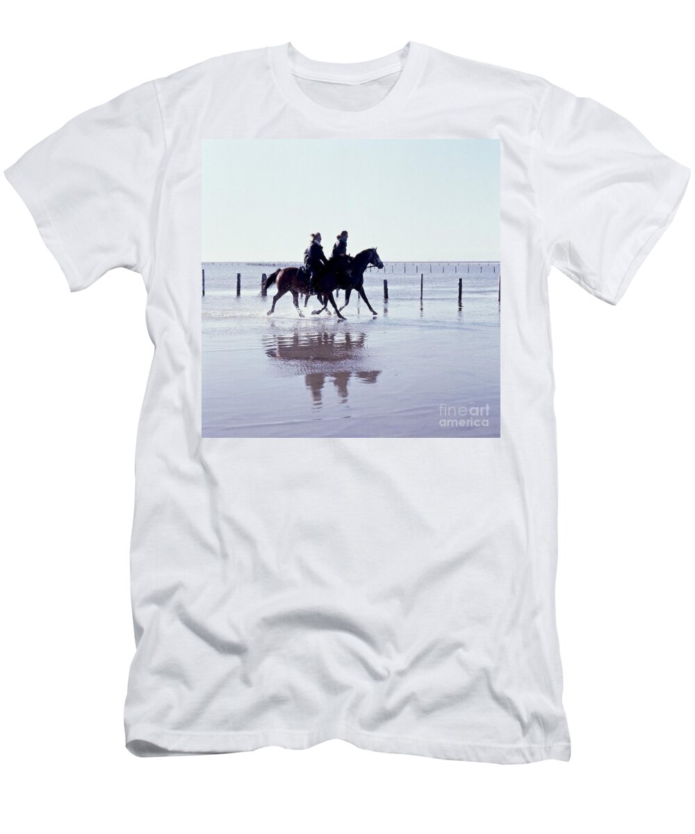 Lifestyle T-Shirt featuring the photograph Rider on the beach by Heiko Koehrer-Wagner