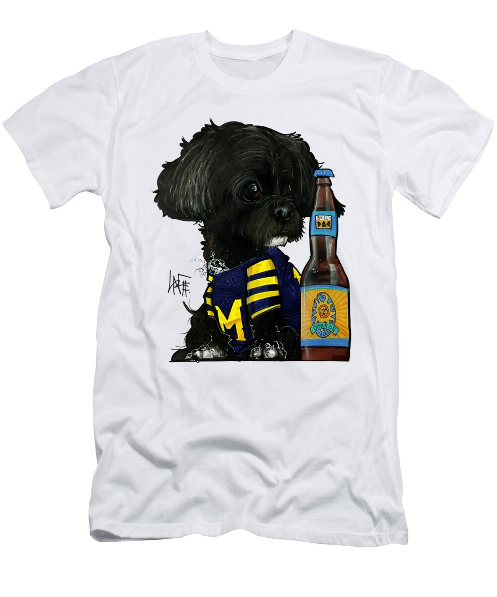 Pet Portrait T-Shirt featuring the drawing Riscinto 7-1493 by Canine Caricatures By John LaFree
