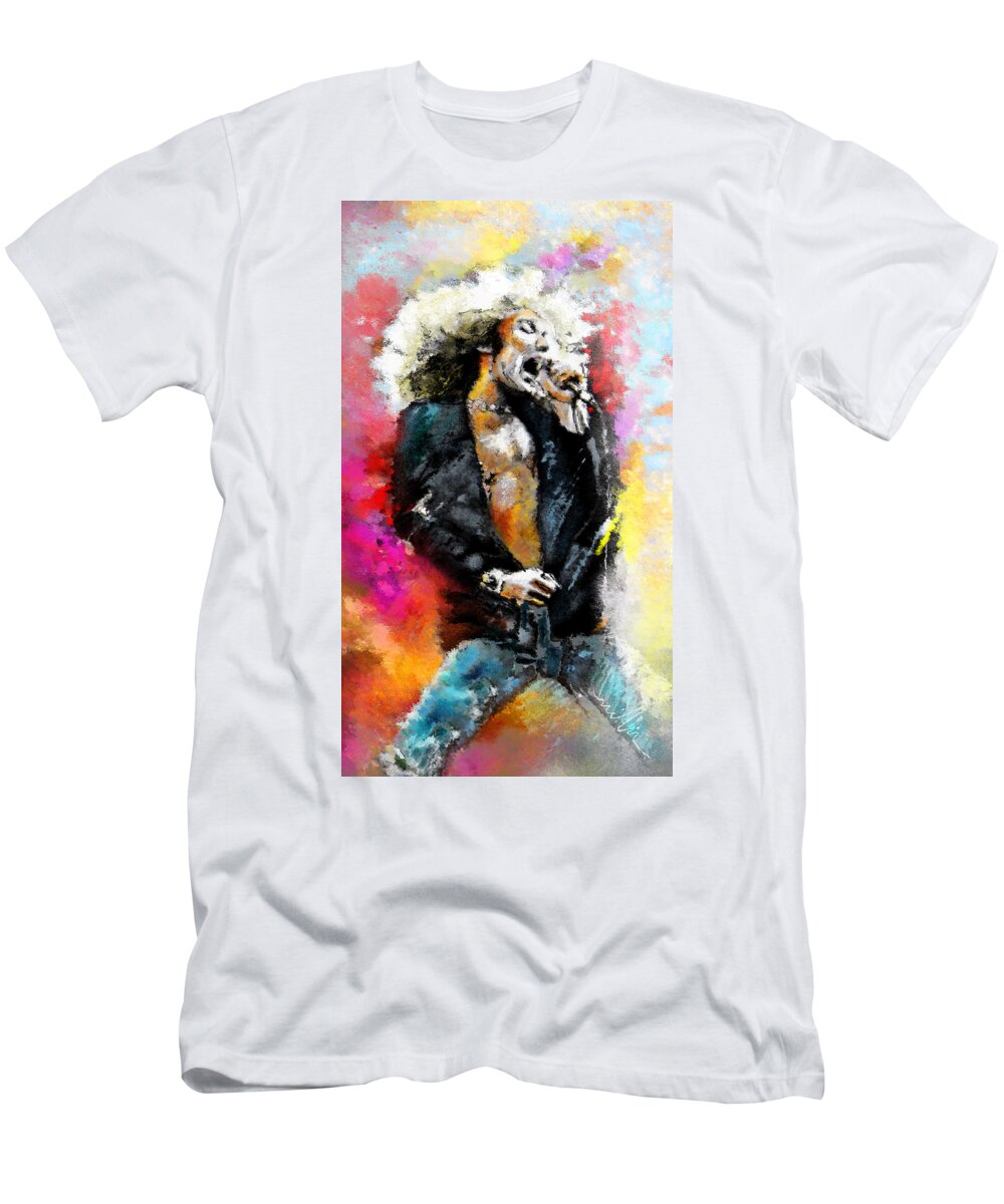 Music T-Shirt featuring the painting Robert Plant 03 by Miki De Goodaboom