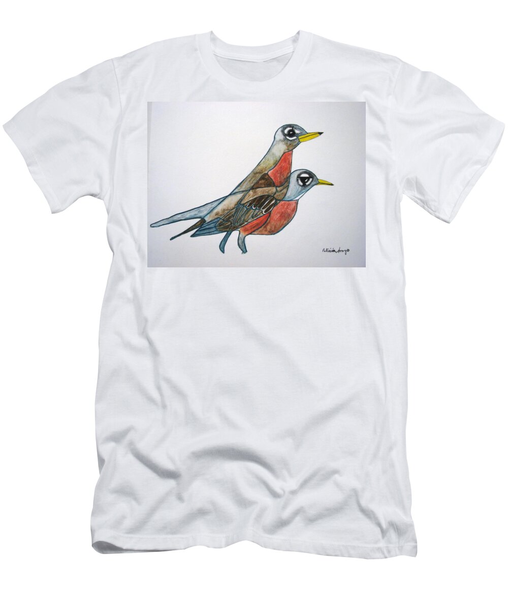  T-Shirt featuring the painting Robins Partner by Patricia Arroyo
