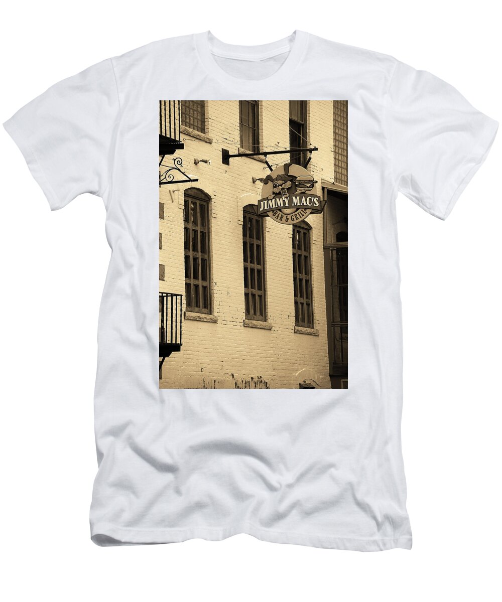 Alcohol T-Shirt featuring the photograph Rochester, New York - Jimmy Mac's Bar 3 Sepia by Frank Romeo
