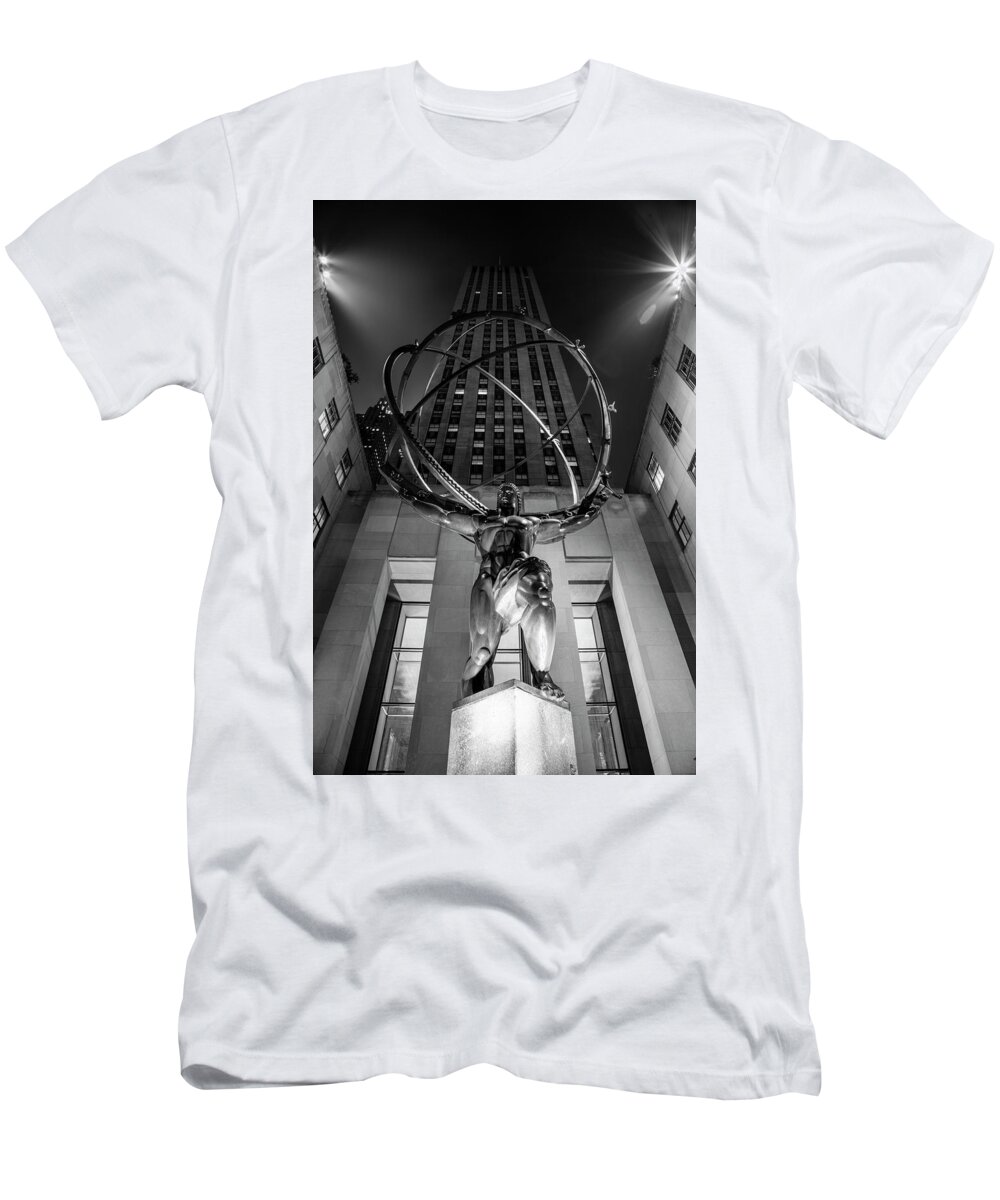 Nyc T-Shirt featuring the photograph Rockefeller Center Black and White by John McGraw