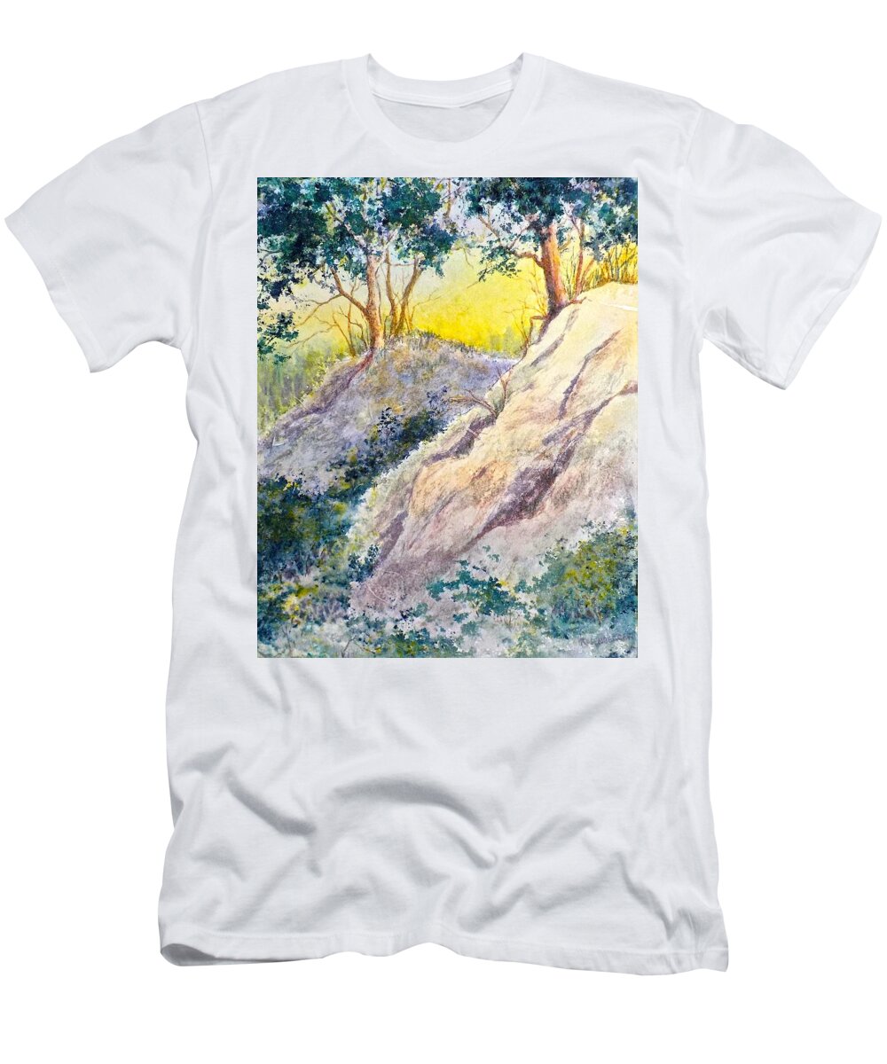 Watercolor T-Shirt featuring the painting Rocky Slope by Carolyn Rosenberger