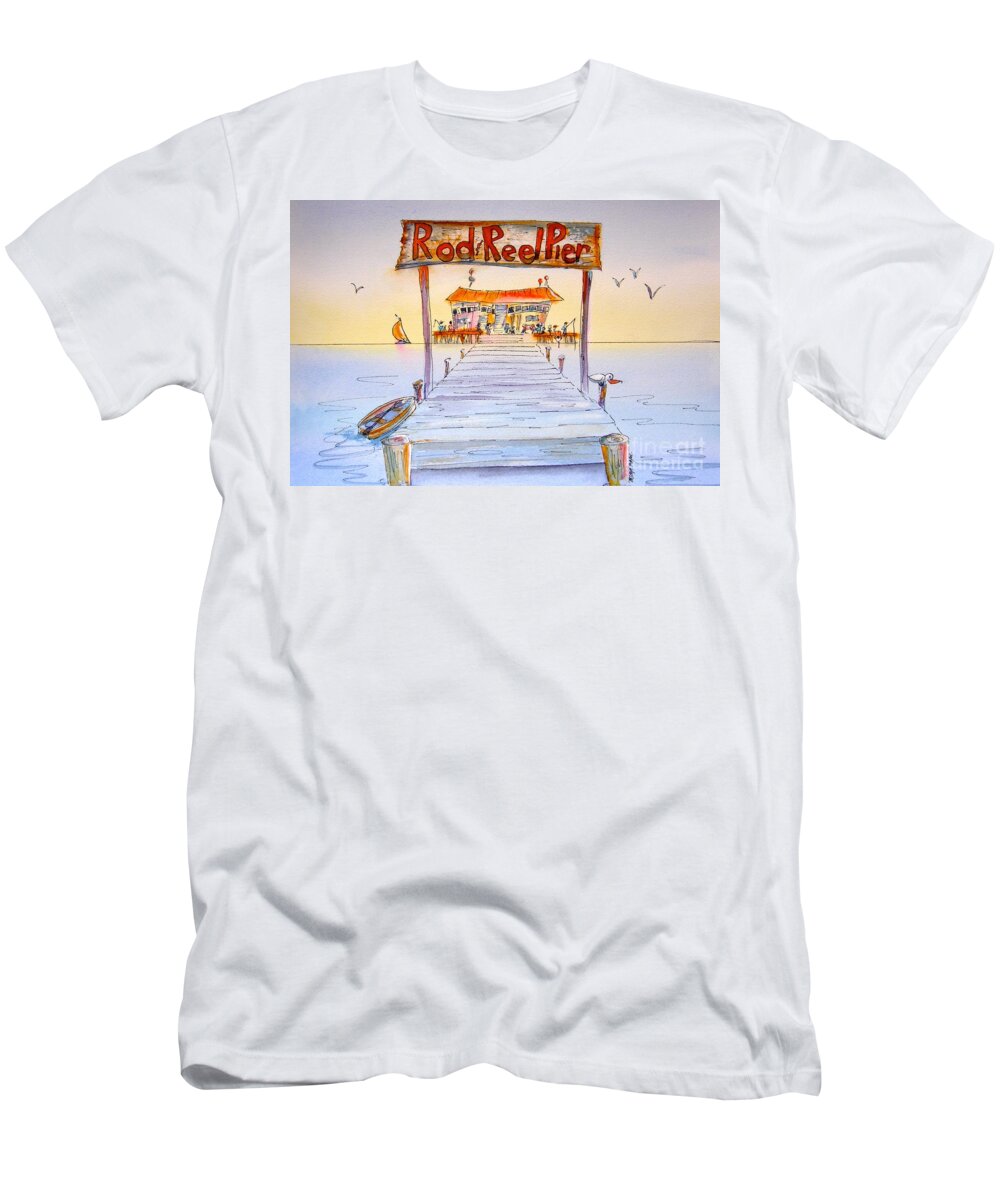 Calendar T-Shirt featuring the painting Rod And Reel Pier by Midge Pippel
