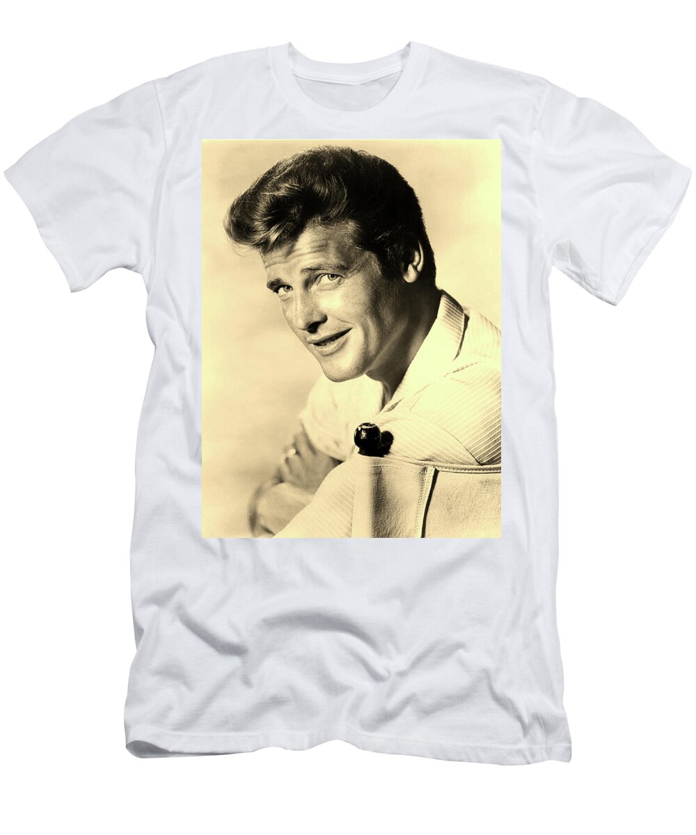 Roger Moore T-Shirt featuring the photograph Roger Moore 1960 #1 by Mountain Dreams