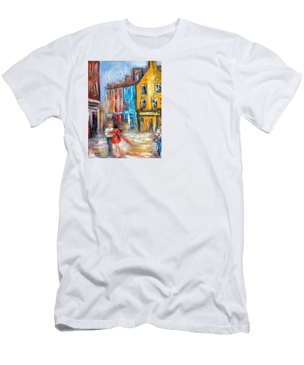 Galway City T-Shirt featuring the painting paintings of galway ireland Romance in Galway by Mary Cahalan Lee - aka PIXI