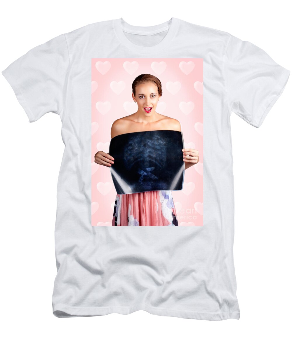Vday T-Shirt featuring the photograph Romantic Woman In Love With Butterflies In Tummy by Jorgo Photography