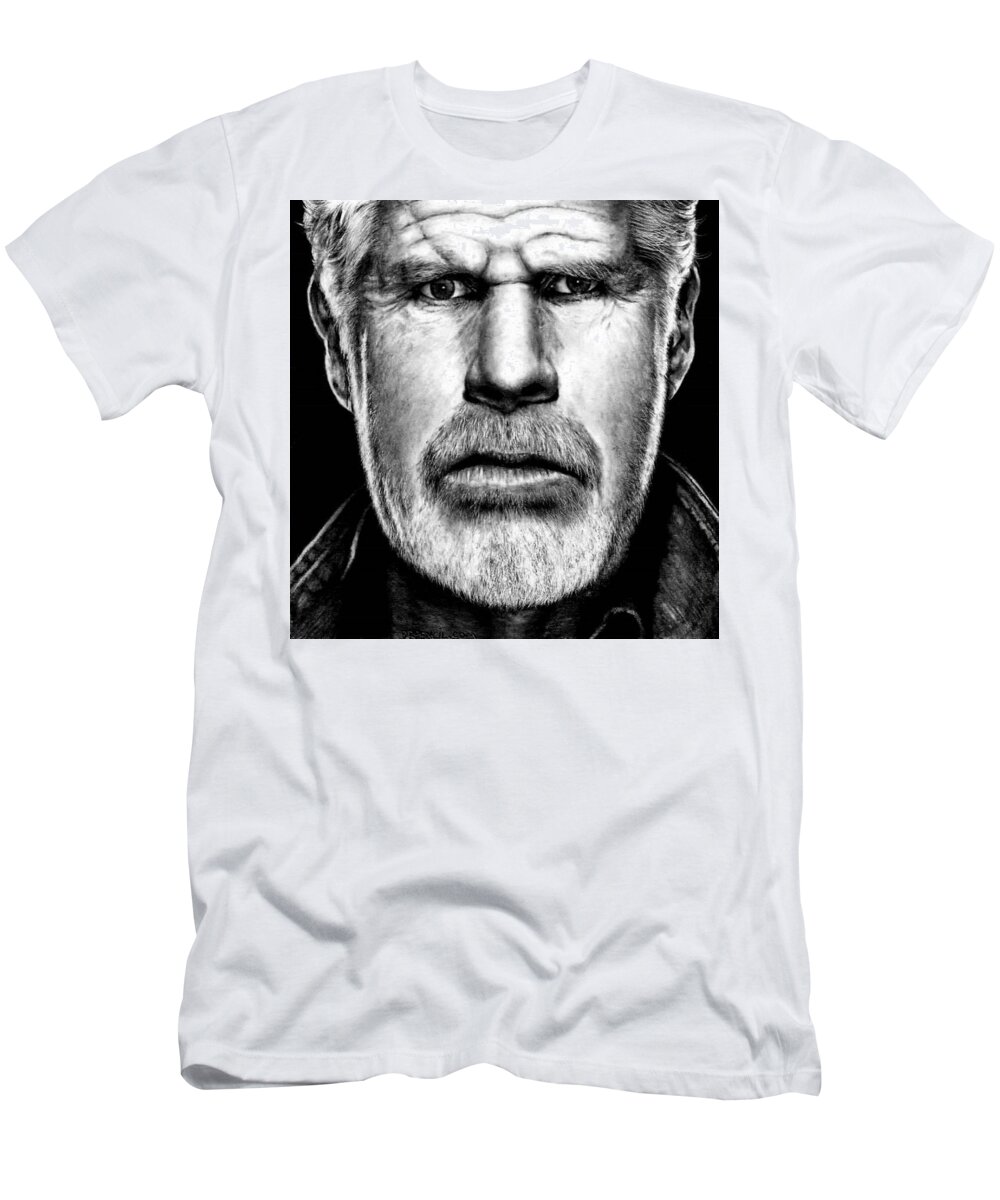 Ron Perlman T-Shirt featuring the drawing Ron Perlman as Clay Morrow by Rick Fortson