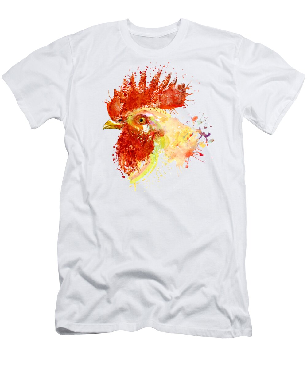 Rooster T-Shirt featuring the painting Rooster Head by Marian Voicu