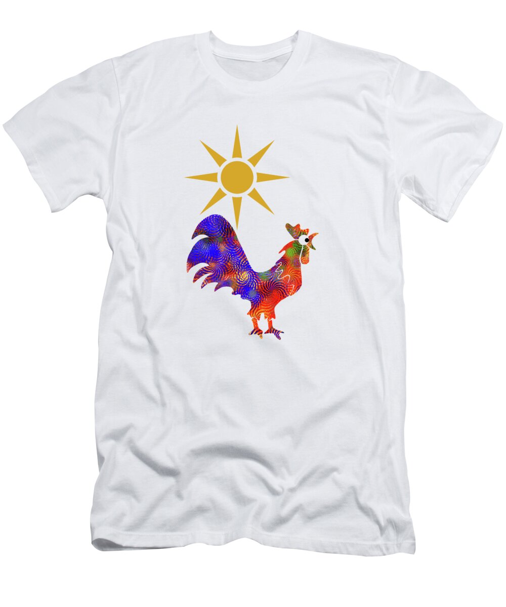 Rooster Pattern T-Shirt featuring the mixed media Rooster Pattern by Christina Rollo