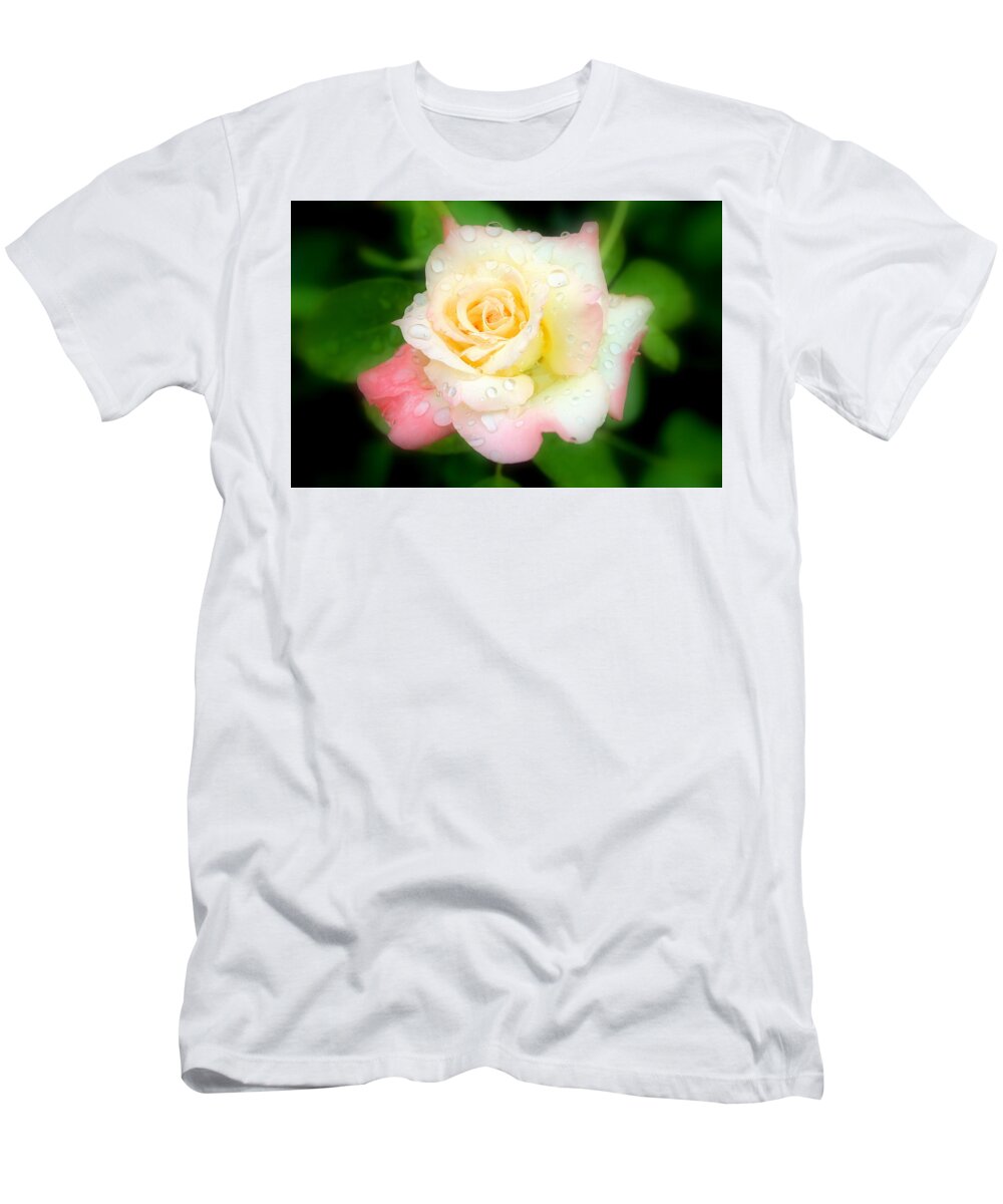 Rose T-Shirt featuring the photograph Rose in Rain by Imagery-at- Work