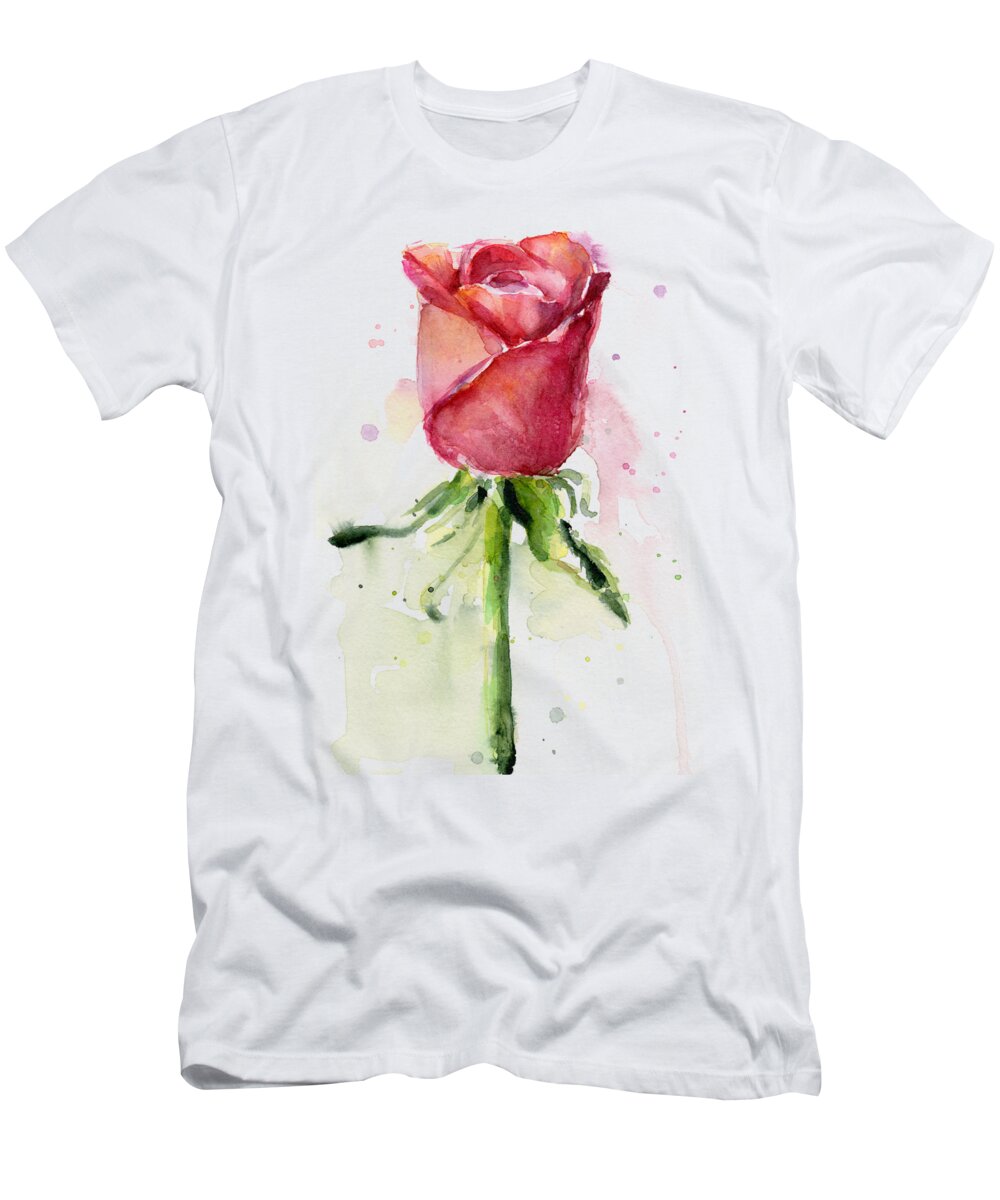 Rose T-Shirt featuring the painting Rose Watercolor by Olga Shvartsur