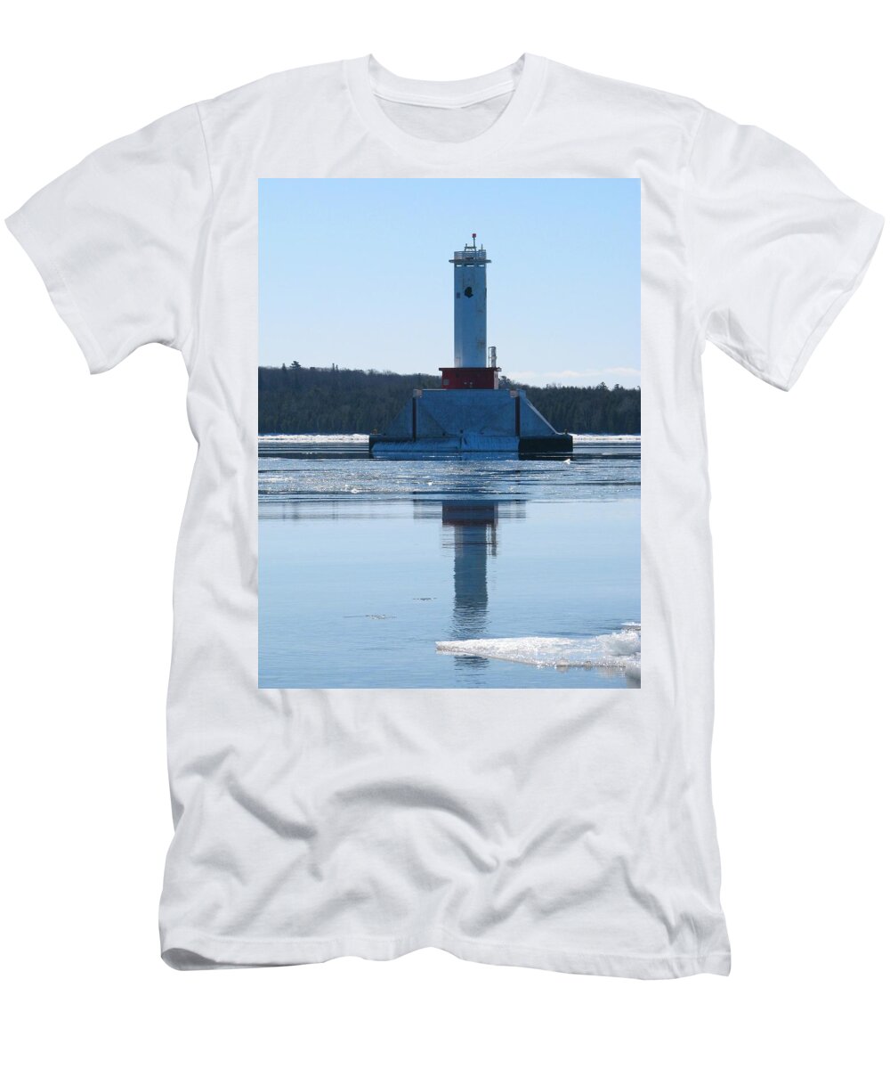 Lighthouse T-Shirt featuring the photograph Round Island Passage Light in Winter by Keith Stokes