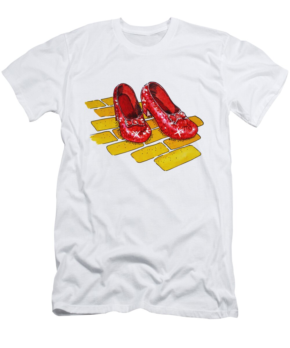 Wizard Of Oz T-Shirt featuring the painting Ruby Slippers Wizard Of Oz by Irina Sztukowski