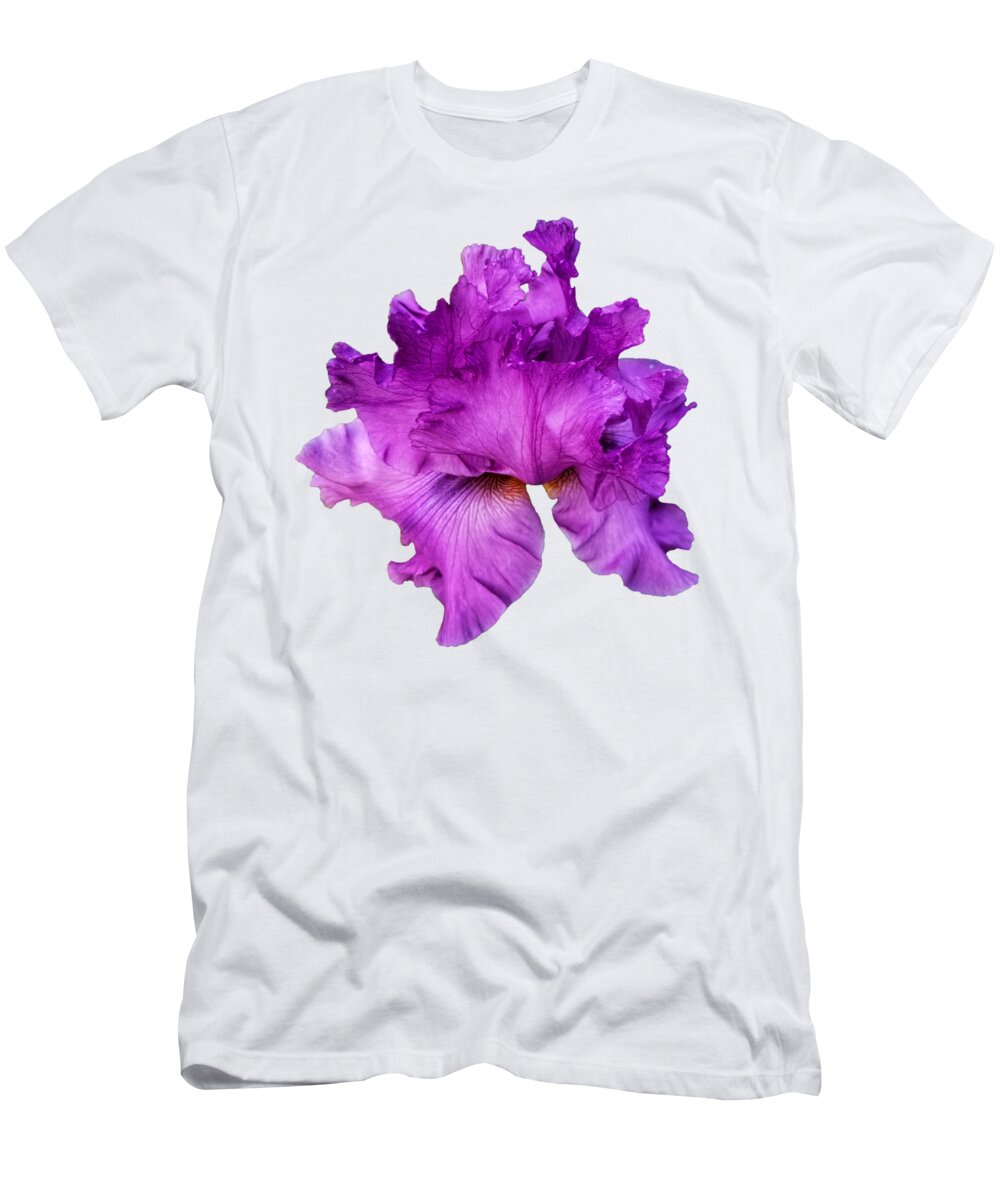 Ruffled T-Shirt featuring the photograph Ruffled Purple Iris by Rachel Hannah