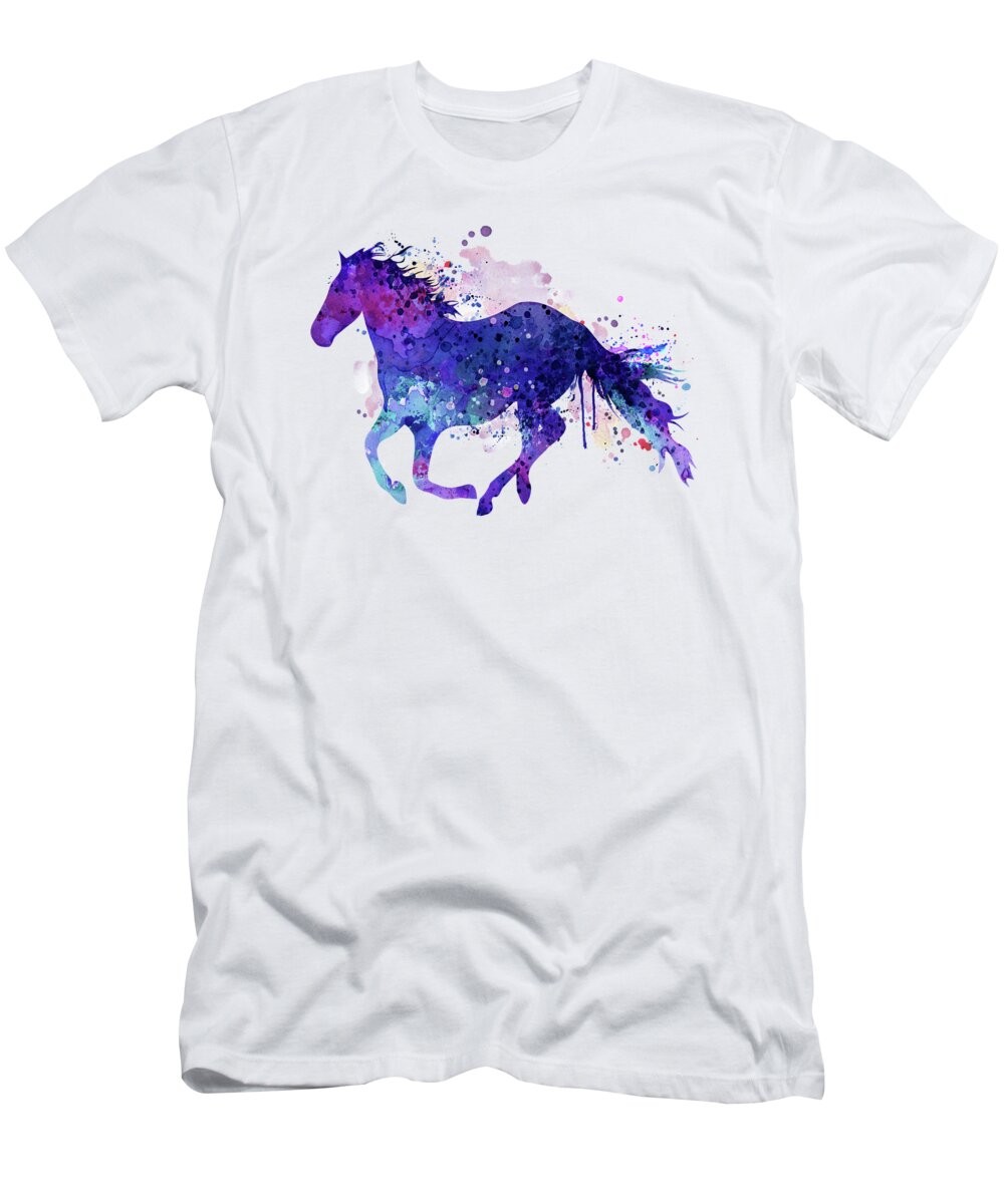 Horse T-Shirt featuring the painting Running Horse Watercolor Silhouette by Marian Voicu