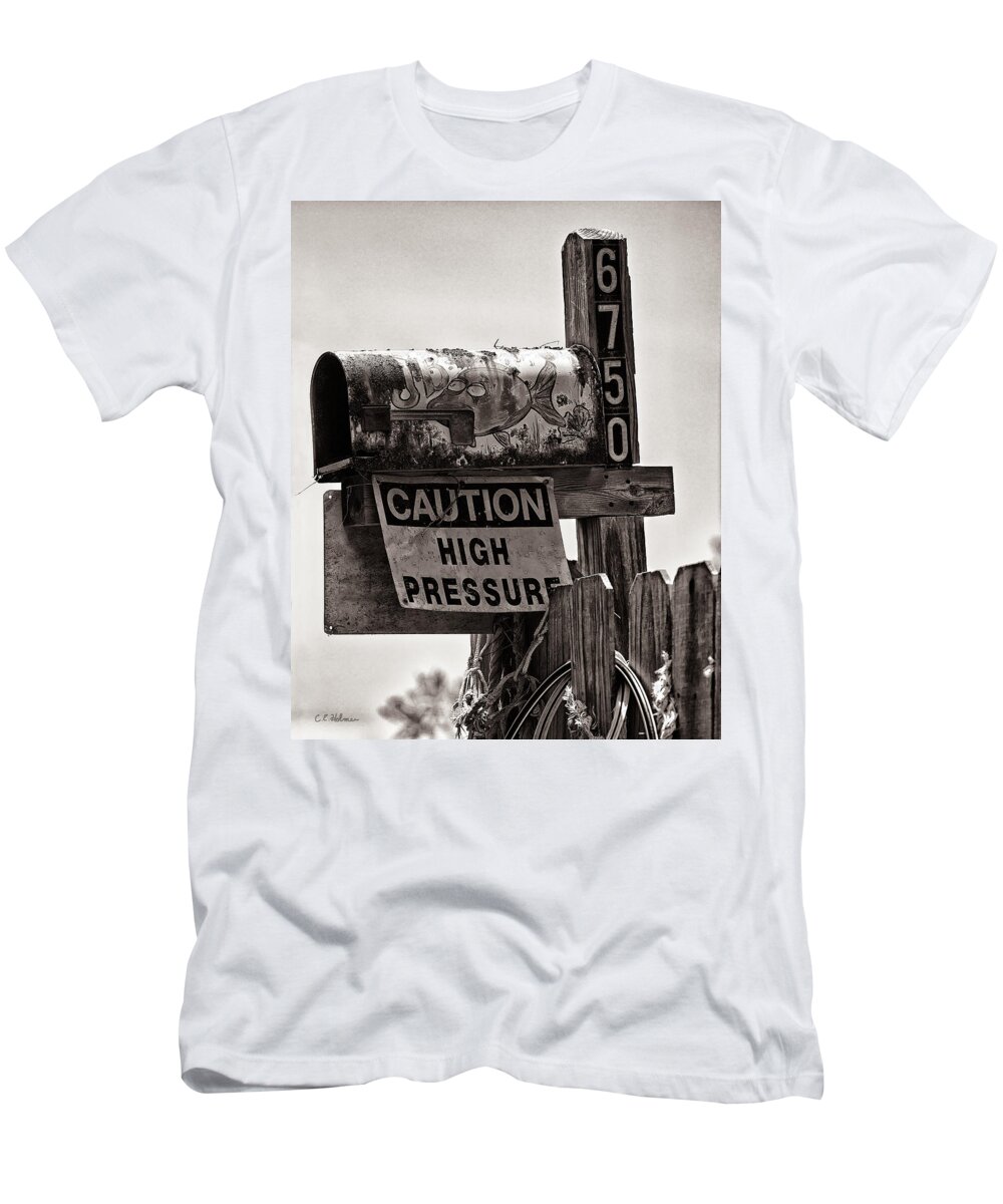 Mailbox T-Shirt featuring the photograph Rusty Mailbox - Sepia by Christopher Holmes