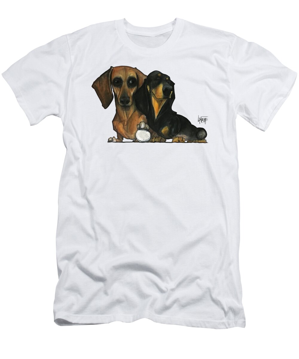 Pet Portrait T-Shirt featuring the drawing Sadlowski 7-1485 by Canine Caricatures By John LaFree