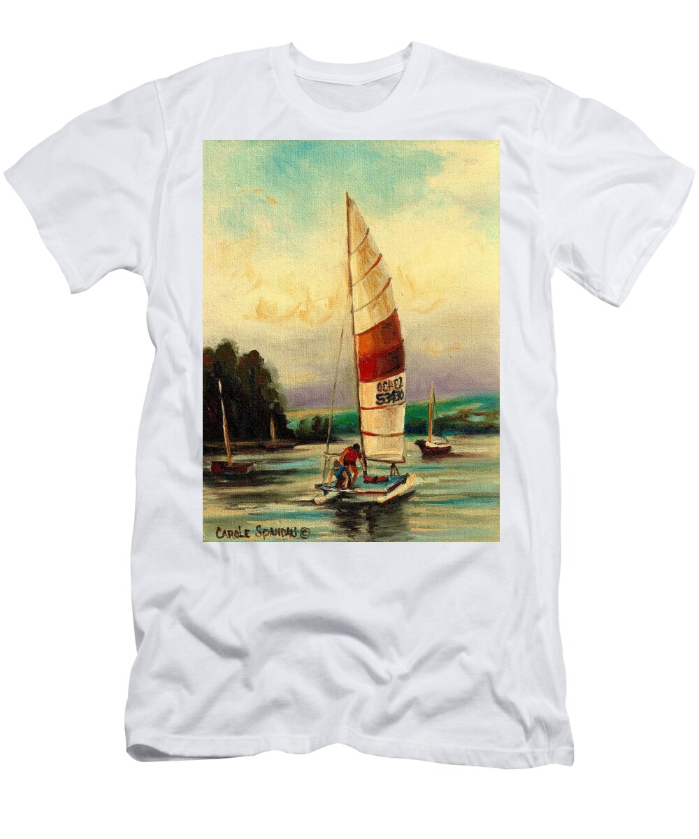Seascapes T-Shirt featuring the painting Sail Boats At Sea by Carole Spandau