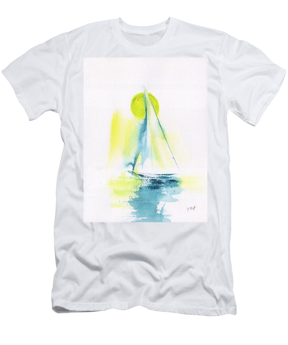 Sailing T-Shirt featuring the painting Sailing By The Yellow Moon by Frank Bright
