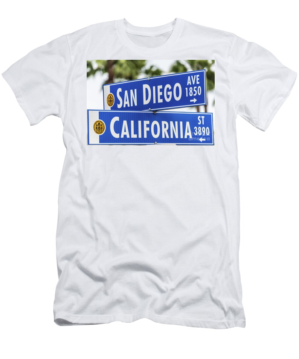 California St T-Shirt featuring the photograph San Diego and California Street Sign by David Levin
