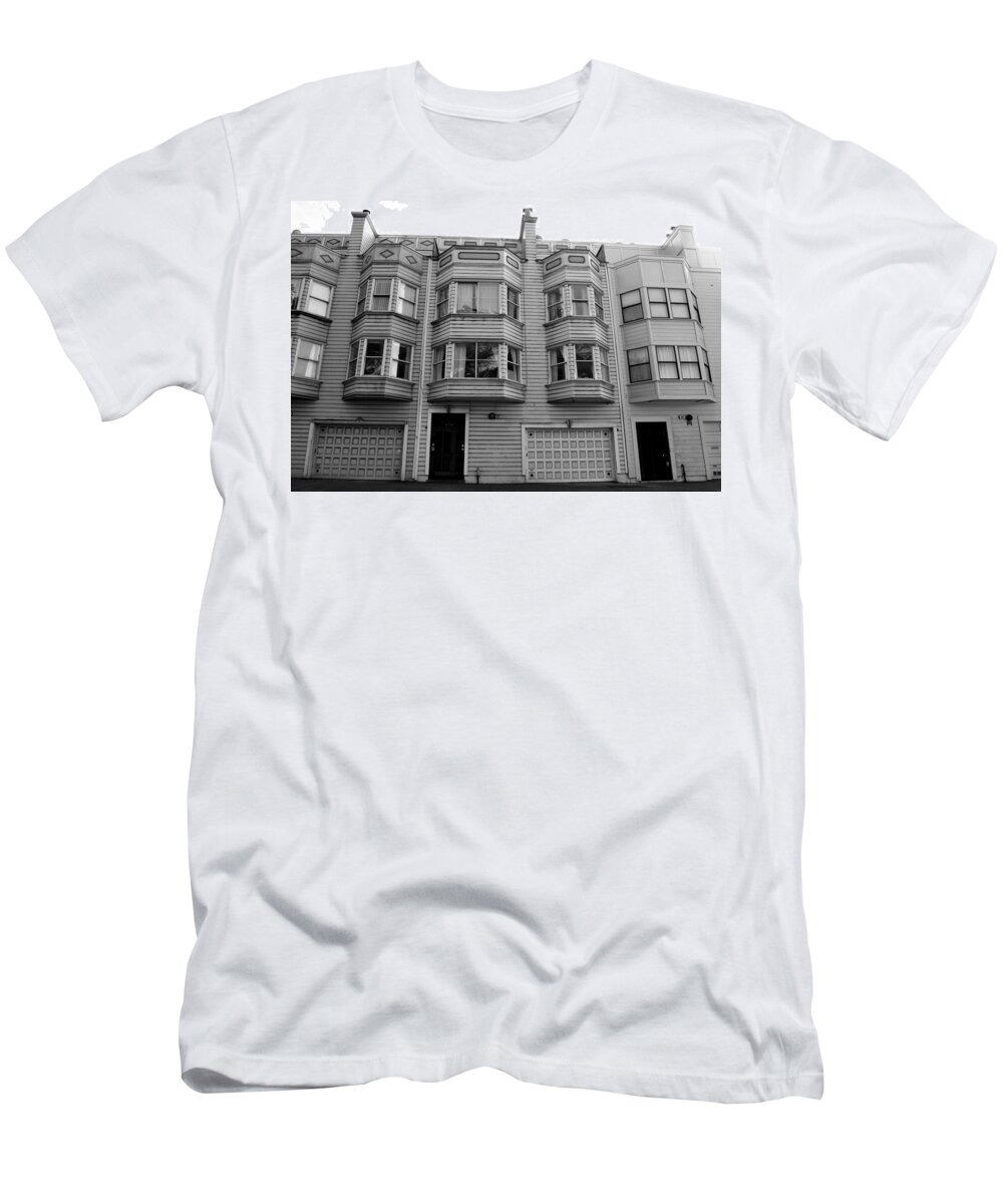 City T-Shirt featuring the photograph San Francisco Row Homes - Black and White by Matt Quest