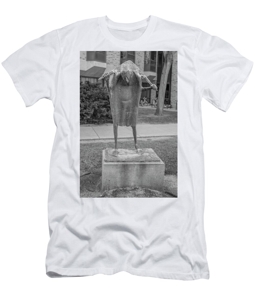 American University T-Shirt featuring the photograph Sculpture Notre Dame Black and White by John McGraw
