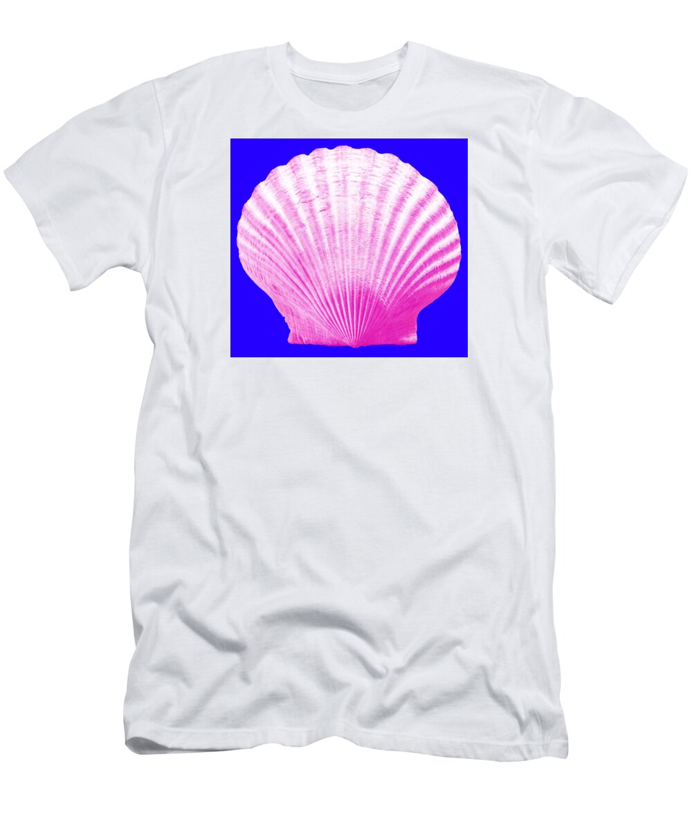 Sea T-Shirt featuring the photograph Sea Shell- pink on blue by WAZgriffin Digital