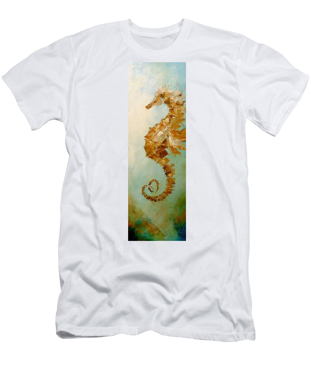  T-Shirt featuring the painting Seahorse Couple, right side by Dina Dargo