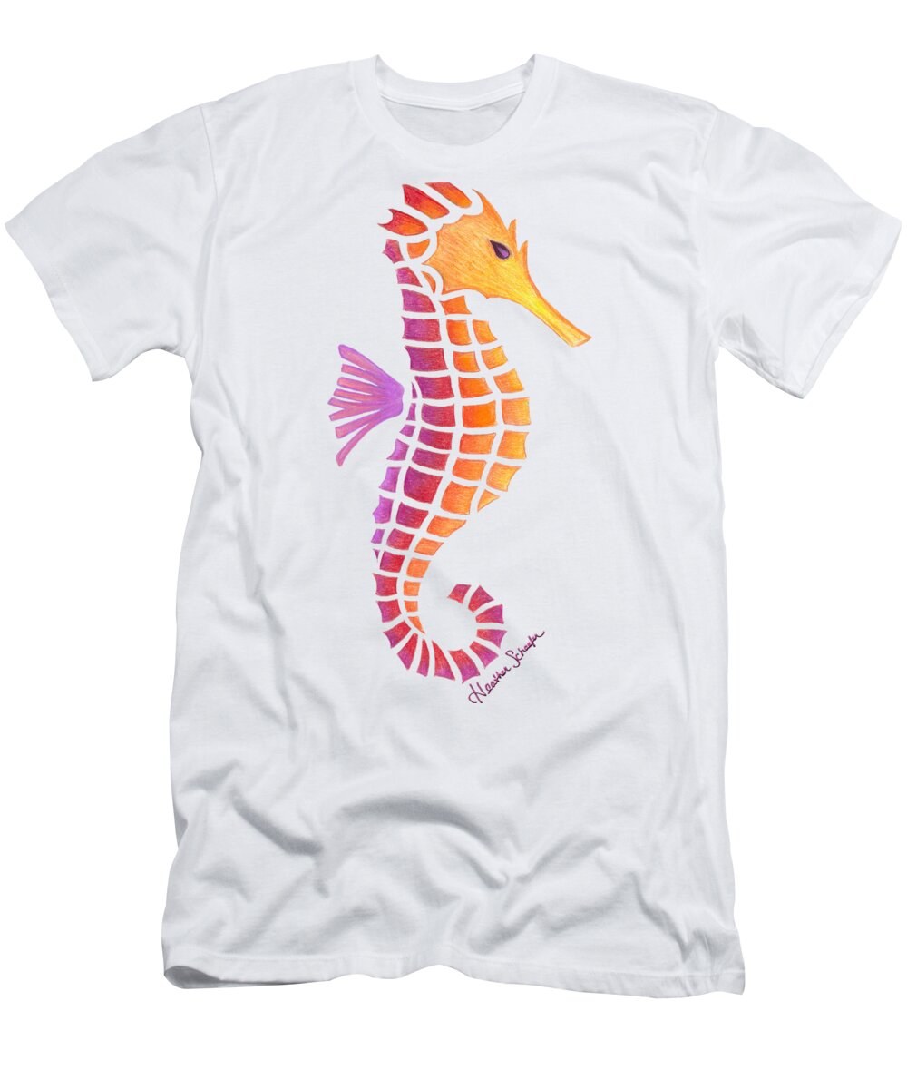 Seahorse T-Shirt featuring the drawing Seahorse by Heather Schaefer