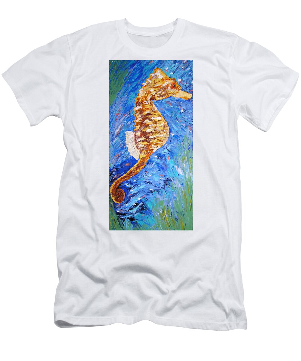 Seahorse T-Shirt featuring the painting Seahorse Number 1 by Ricklene Wren