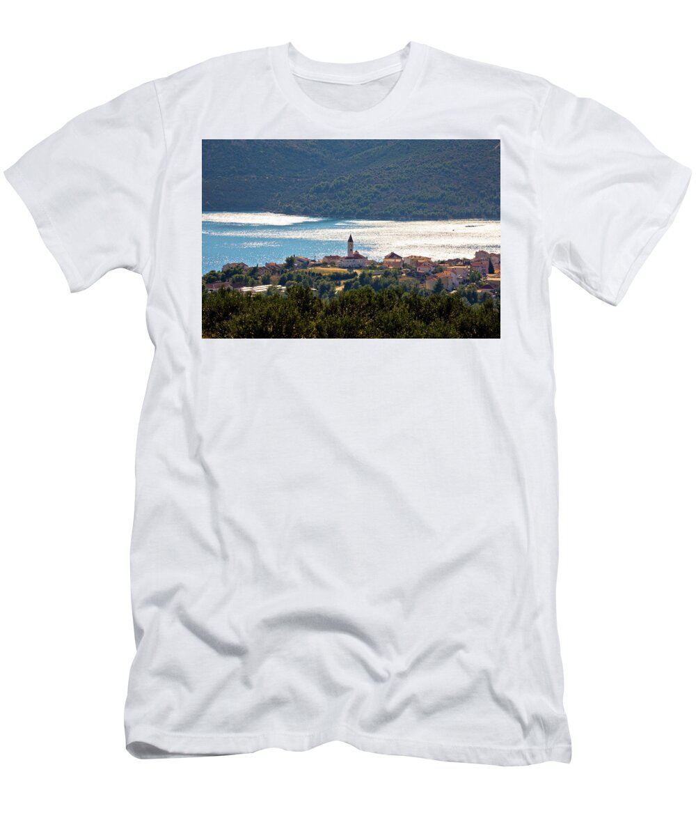 Seget T-Shirt featuring the photograph Seget Vranjica village by the sea view by Brch Photography