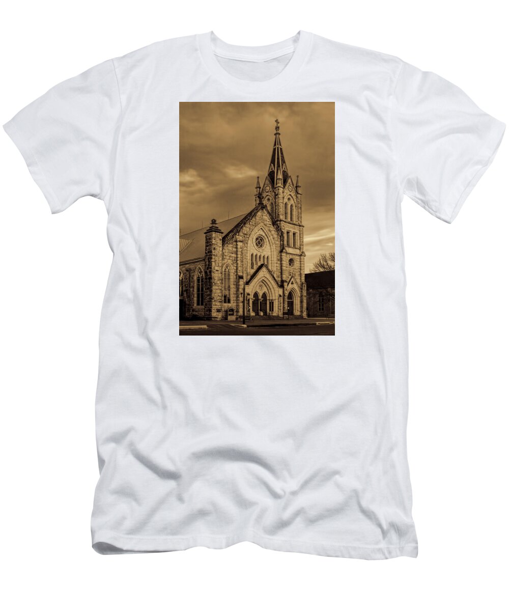 Architecture T-Shirt featuring the photograph Sepia Limestone Church by Linda Phelps