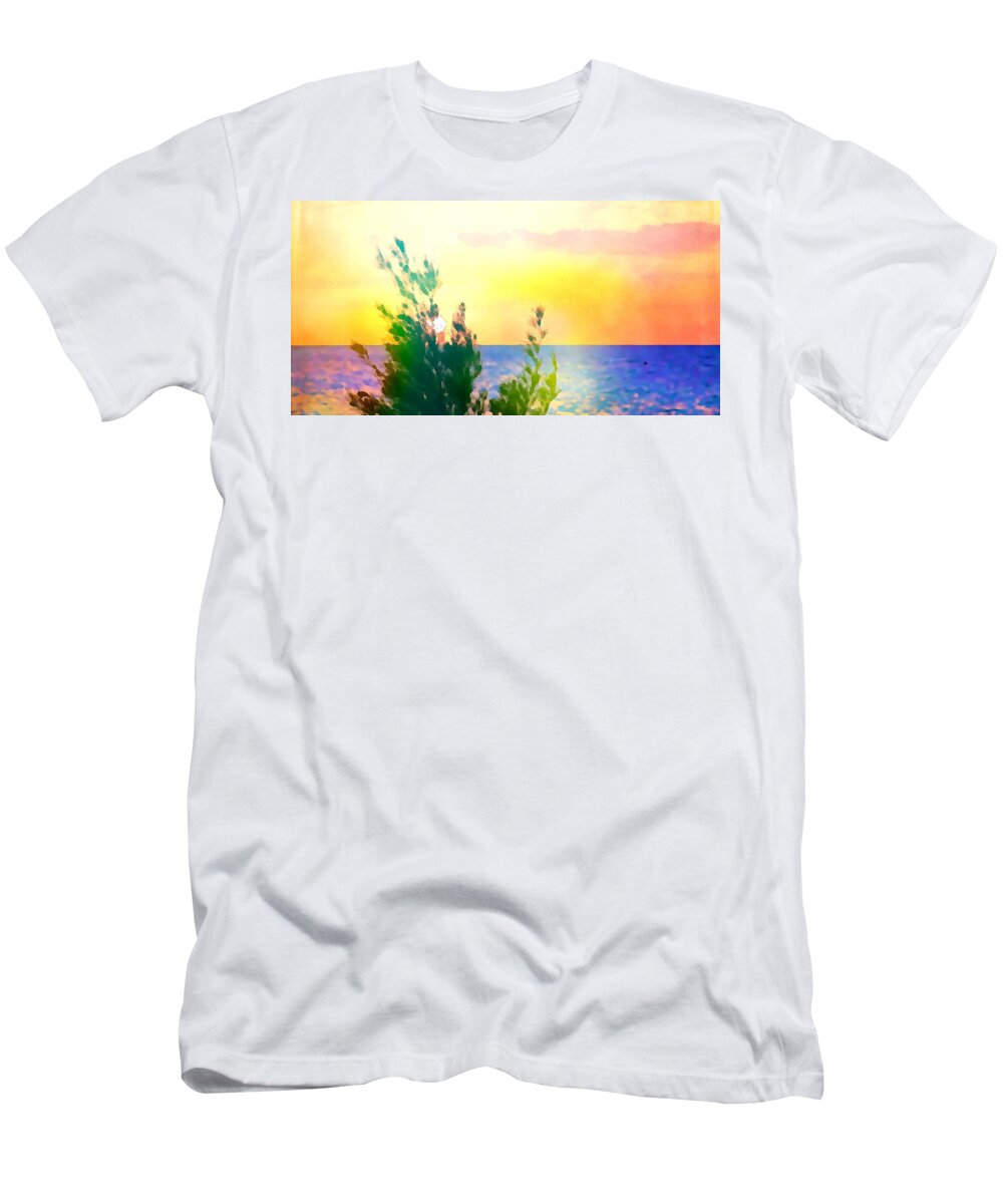 Orange Sky T-Shirt featuring the mixed media Pastel colors on the Atlantic ocean in Cancun by Tatiana Travelways