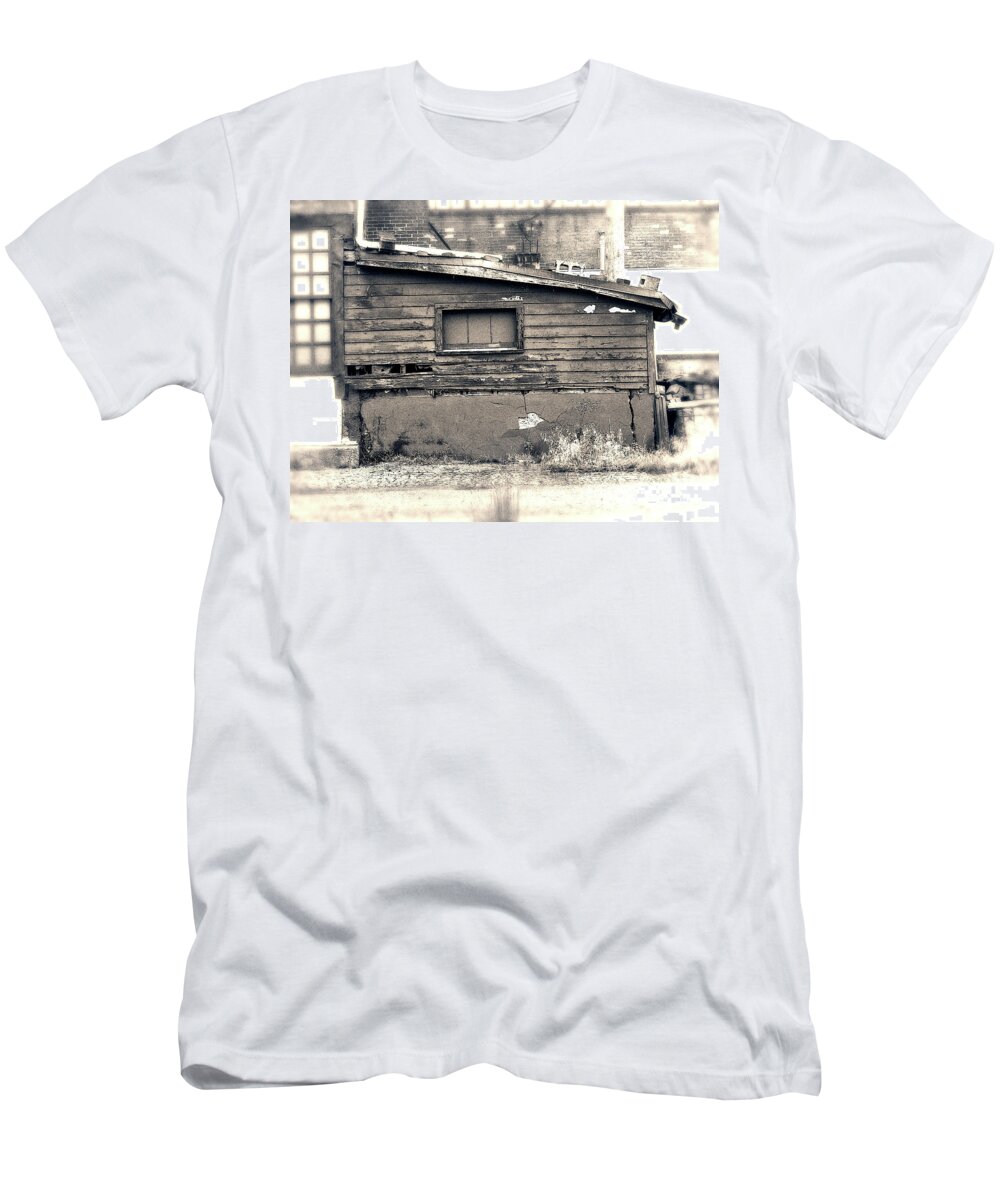 Shack T-Shirt featuring the photograph Shabby Shack By The Tracks by Phil Perkins