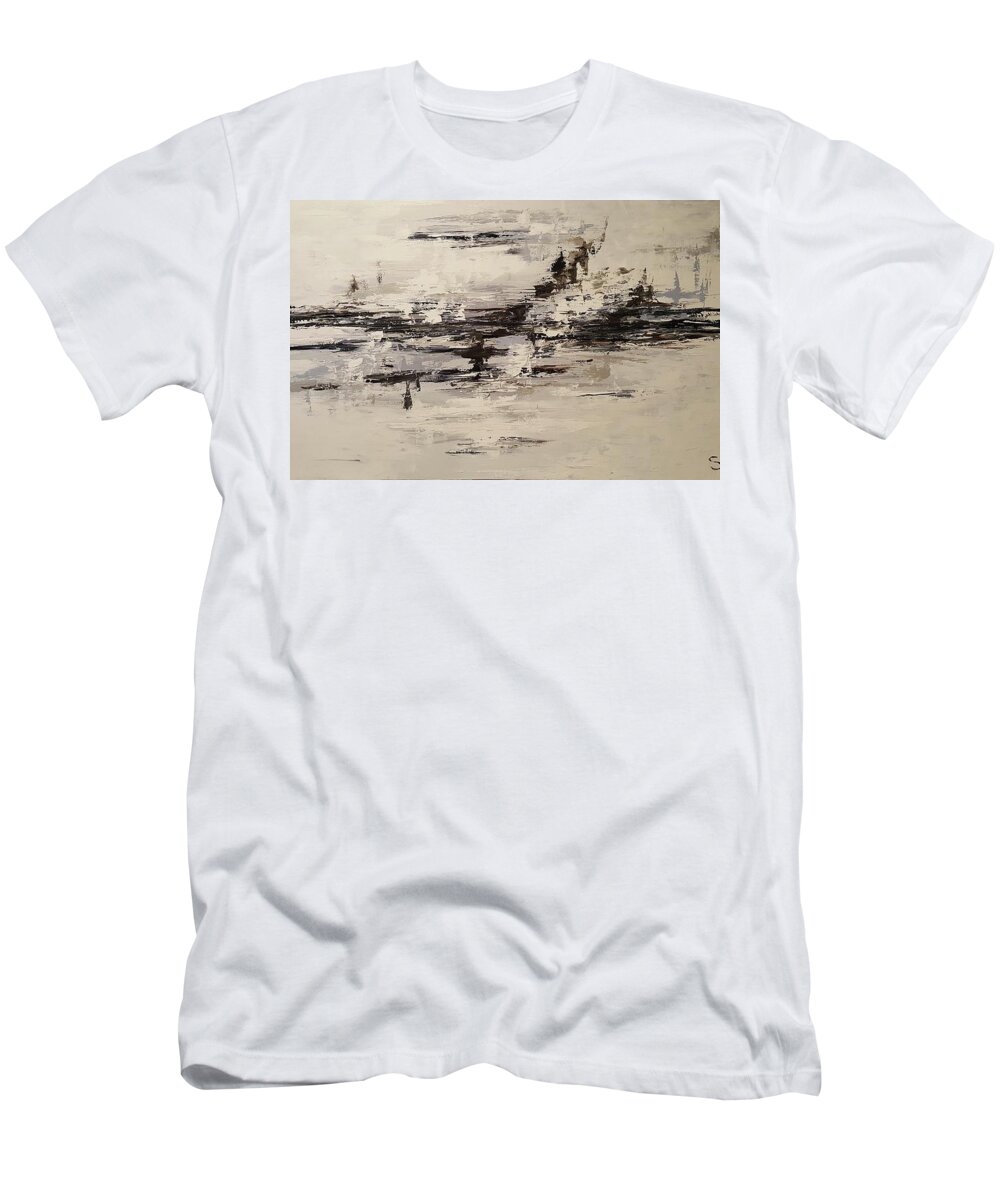 Black T-Shirt featuring the painting Shades of Grey by Sunel De Lange
