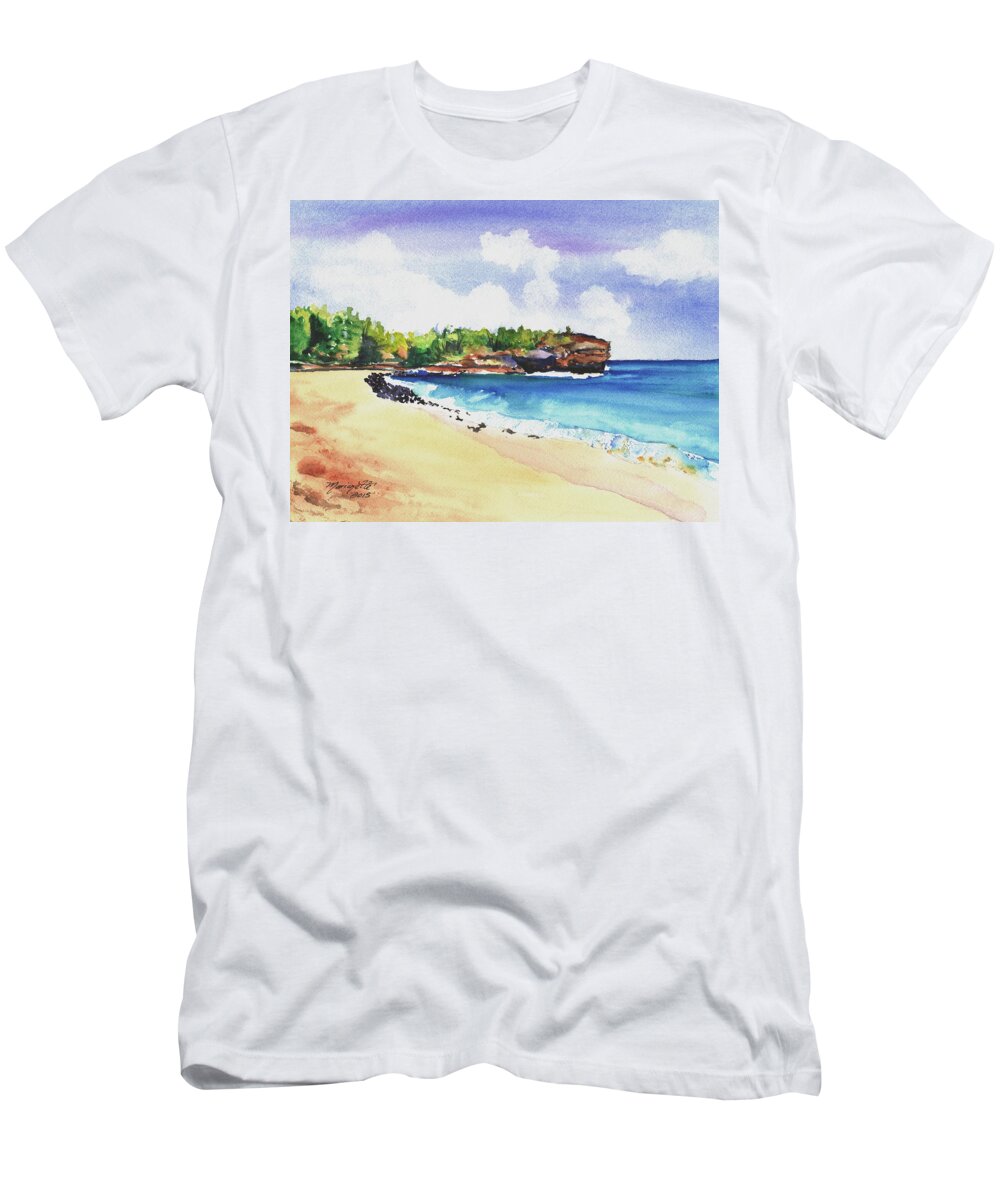 Shipwreck's Beach T-Shirt featuring the painting Shipwreck's Beach 2 by Marionette Taboniar